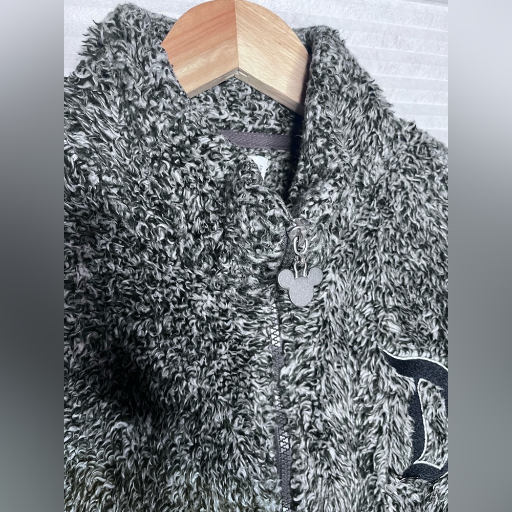 Disney Parks Disneyland Sherpa Fleece Gray Zip Up Jacket Large Fuzzy Comfy Warm - Picture 3 of 7